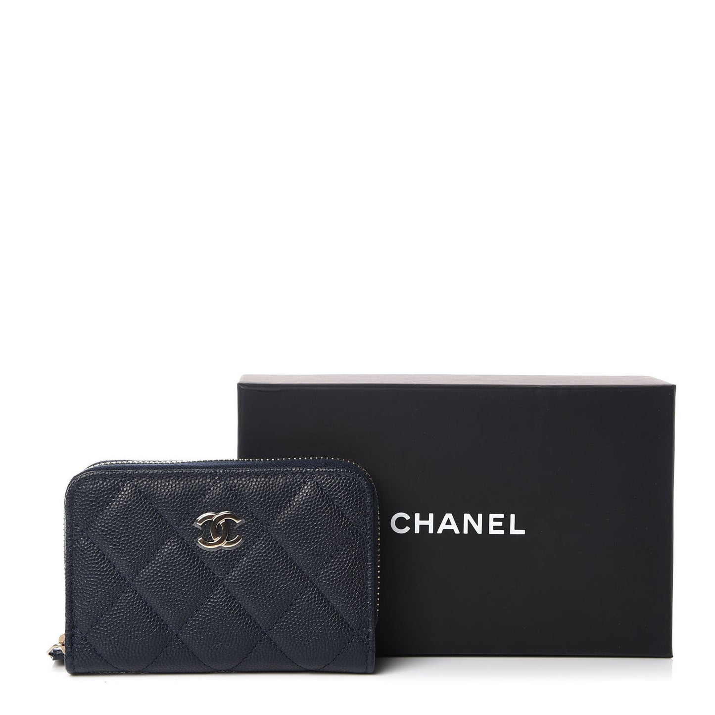 Caviar Quilted Zip Coin Purse Navy