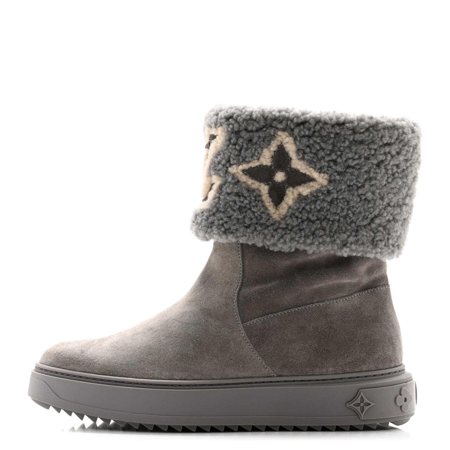 Suede Calfskin Shearling Snowdrop Flat Ankle Boot 38 Grey