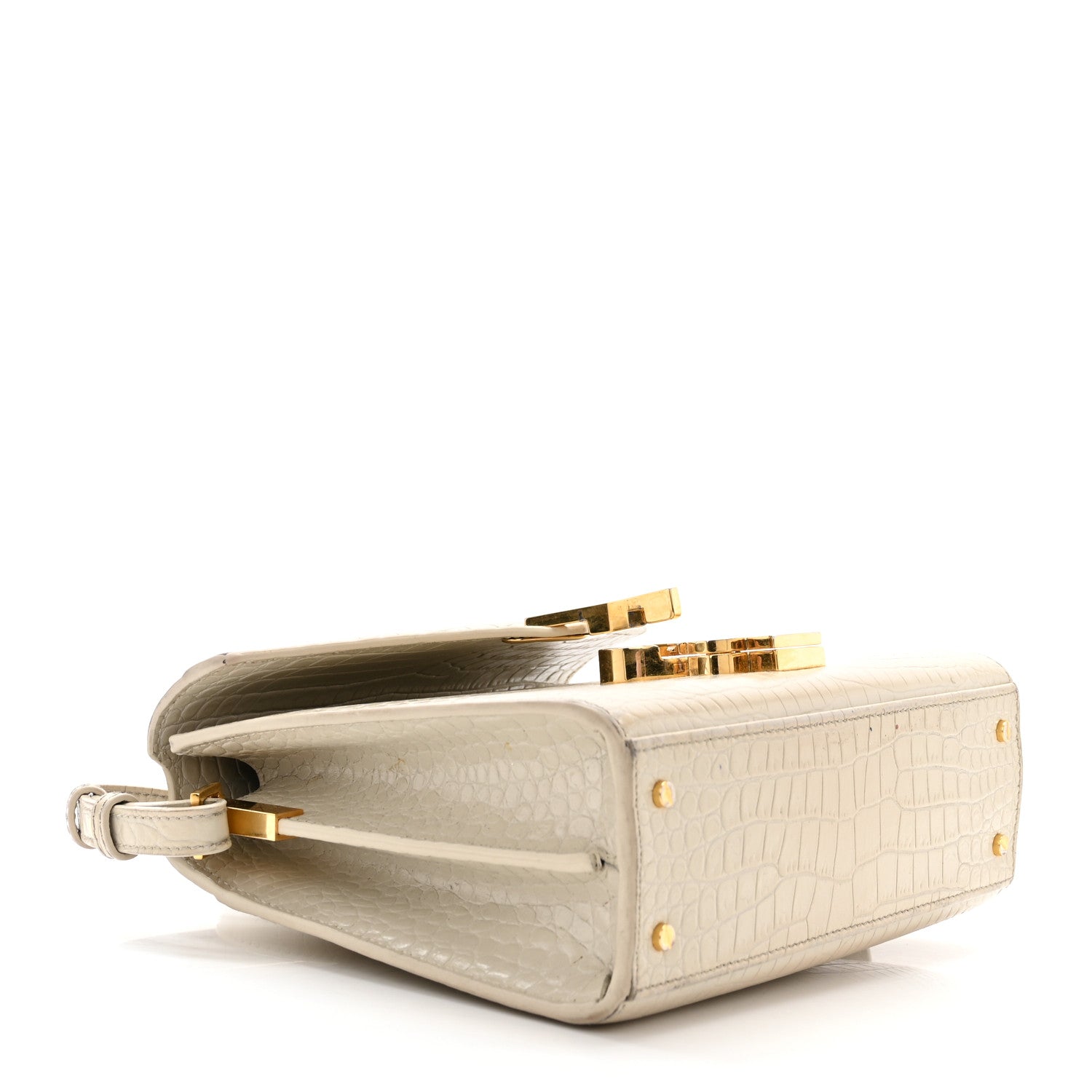 Saint Laurent Crocodile Embossed Mini Classic Monogram Cassandra Top Handle Crema Soft 4 of 12