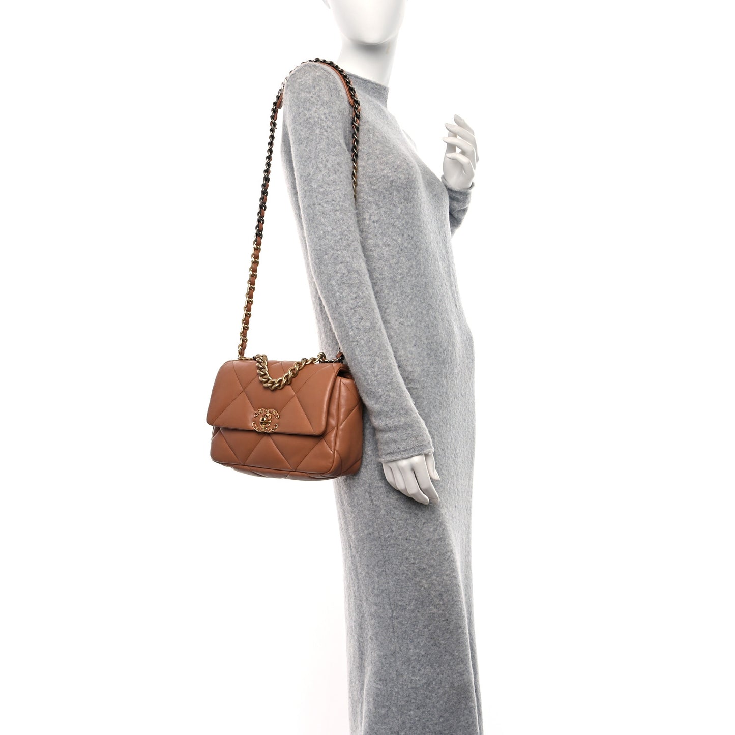 Lambskin Quilted Medium Chanel 19 Flap Brown