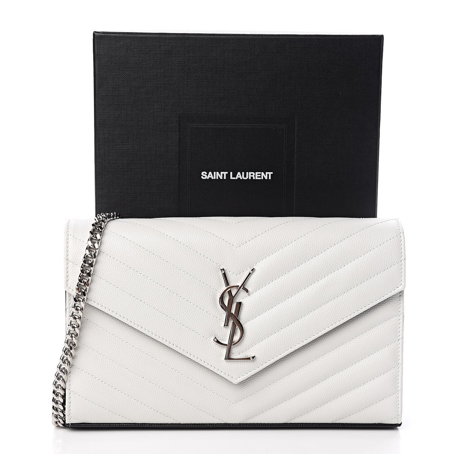 Grain De Poudre Matelasse Bi-Color Chevron Monogram Chain Wallet White Black