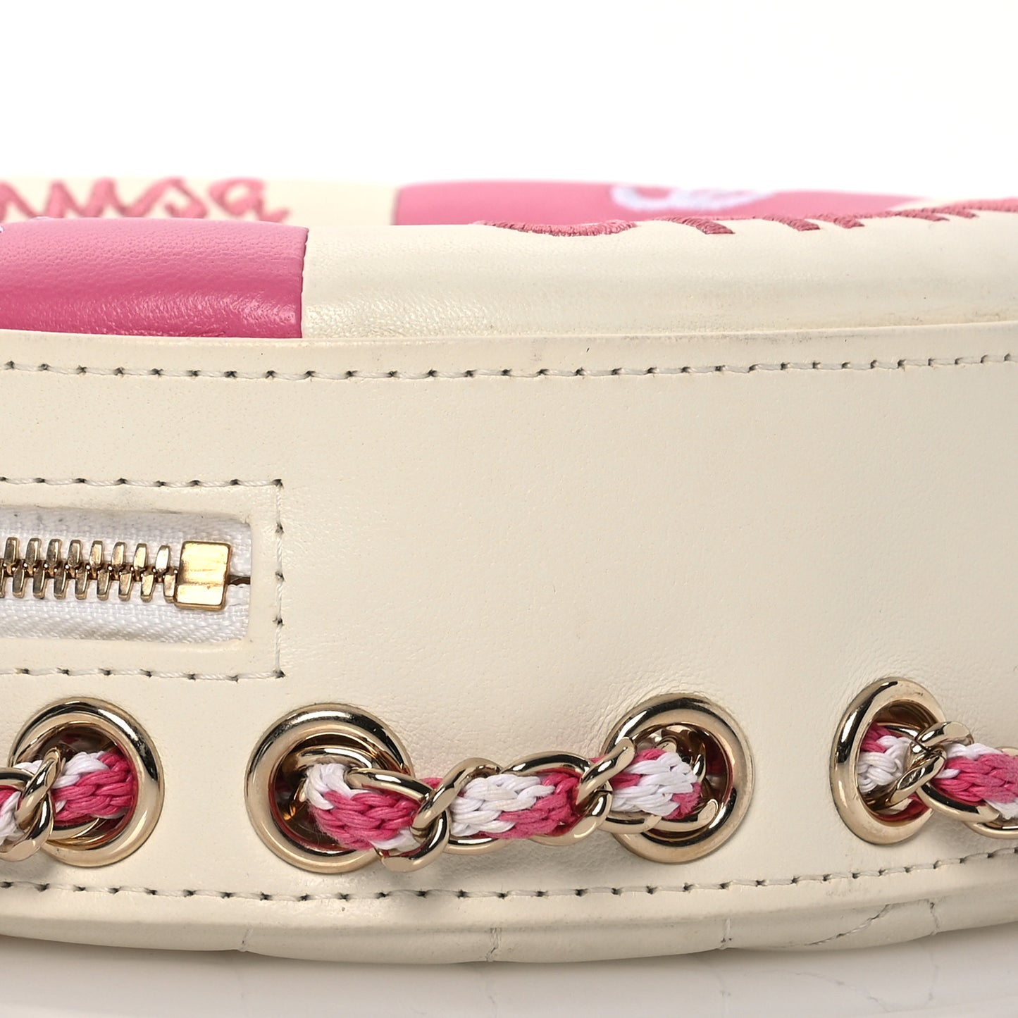 Lambskin Coco Lifesaver Round Bag Pink White