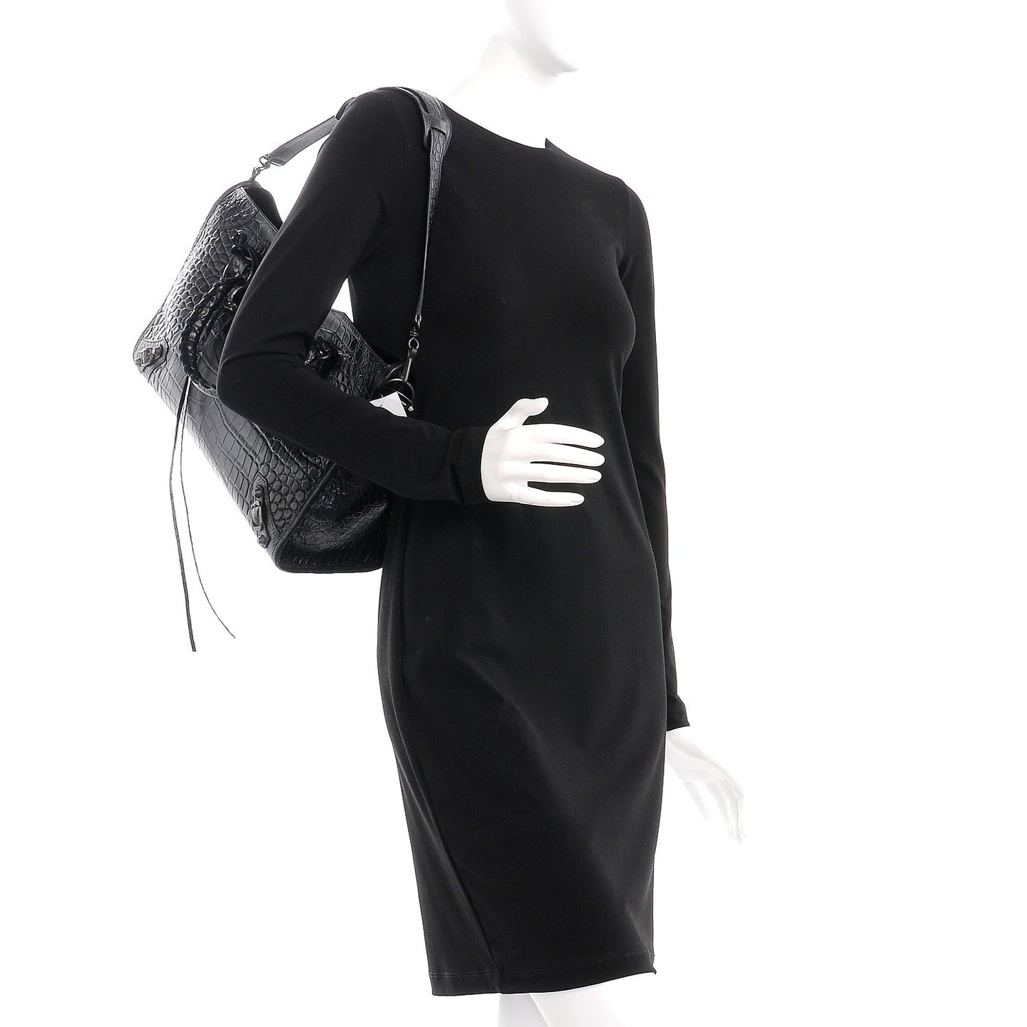 Calfskin Crocodile Embossed Classic Hardware City Black