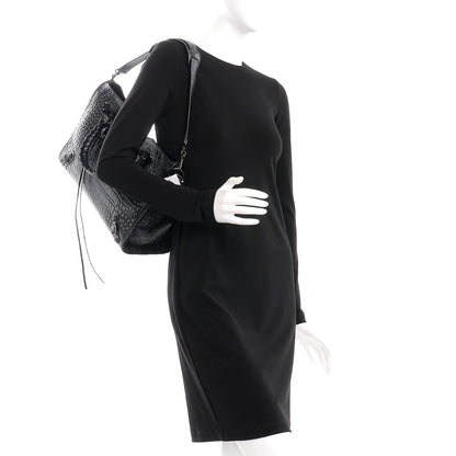 Balenciaga Calfskin Crocodile Embossed Classic Hardware City Black 2 of 8