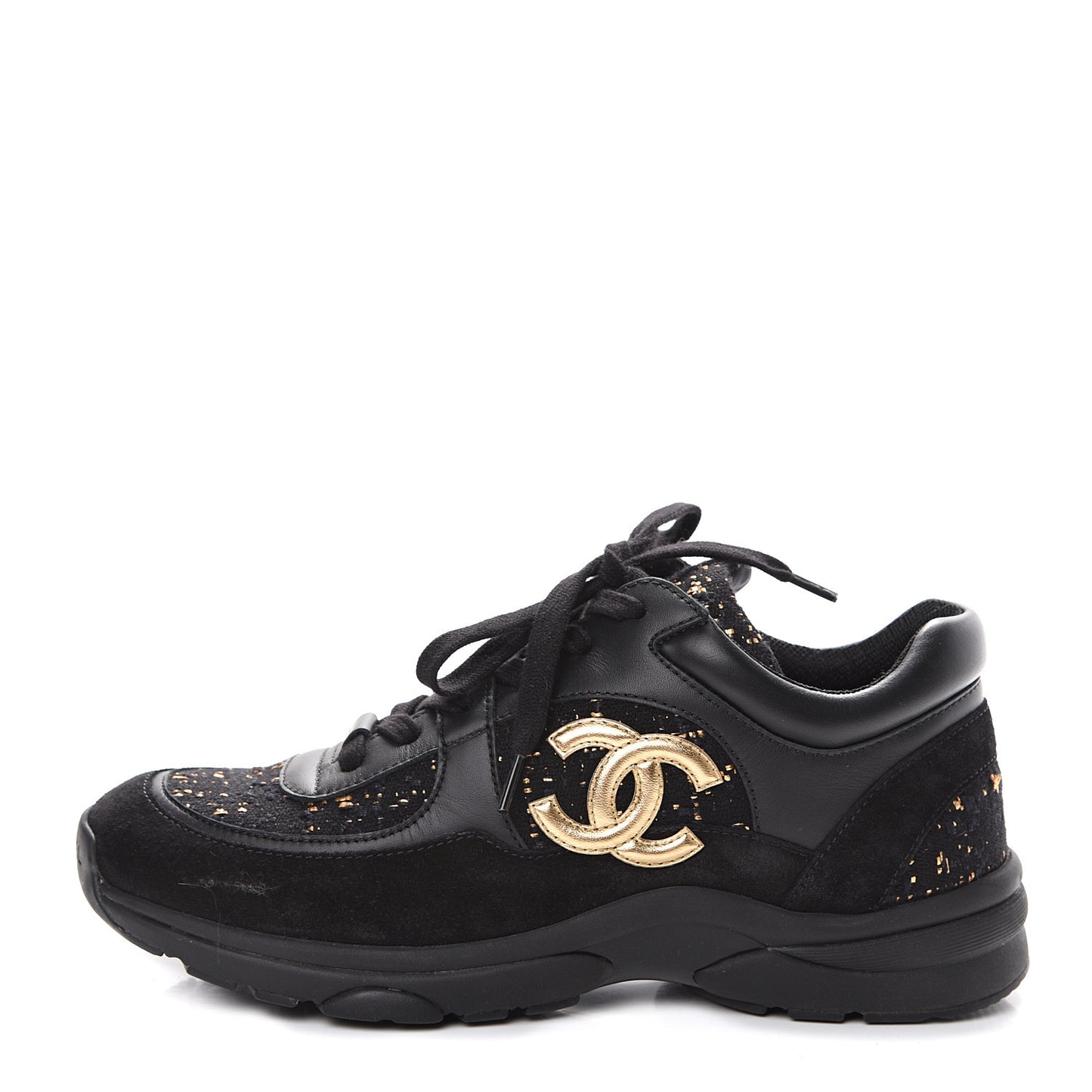 Velour Tweed CC Sneakers 38.5 Black Gold