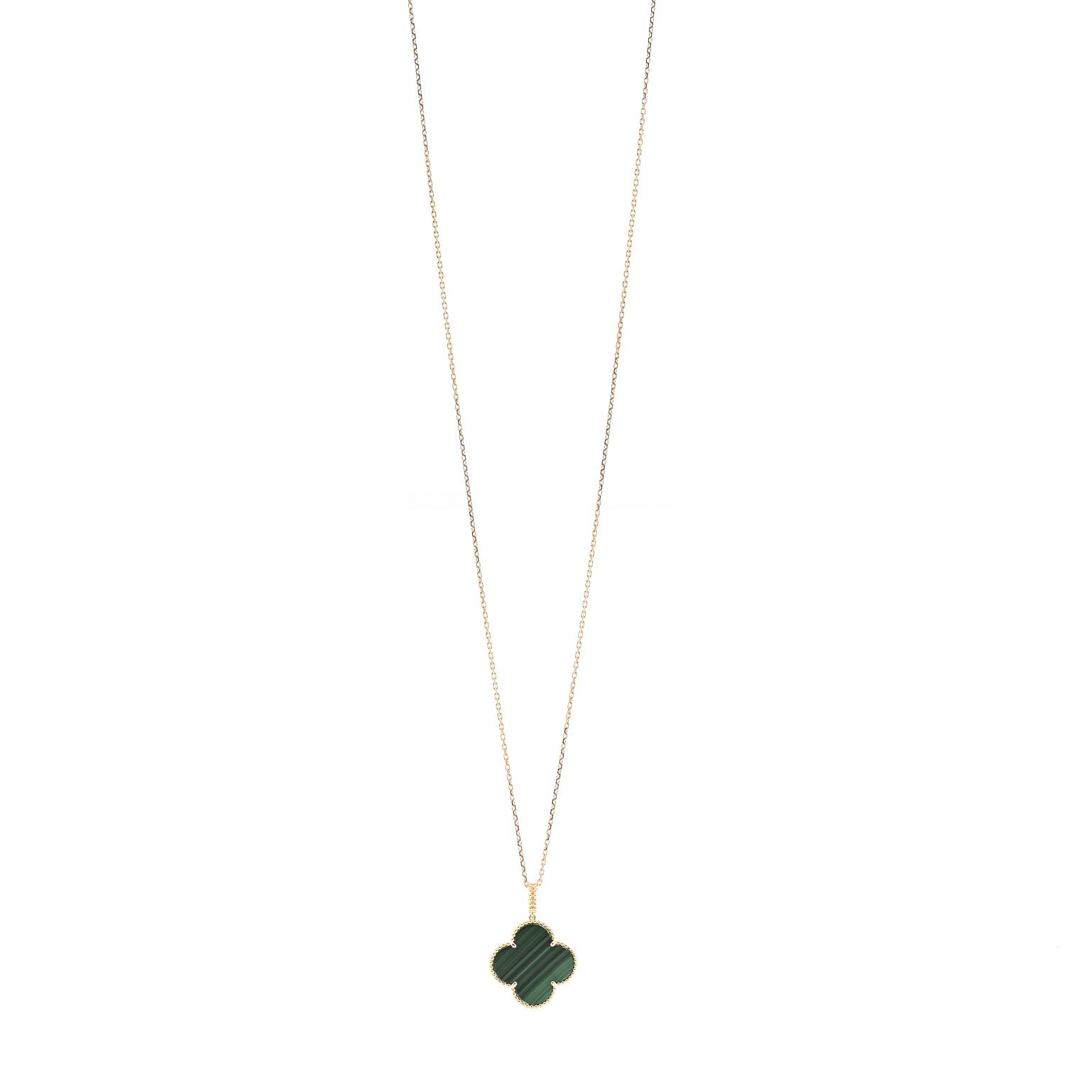 Van Cleef & Arpels 18K Yellow Gold Malachite Magic Alhambra Pendant Necklace 1 of 6