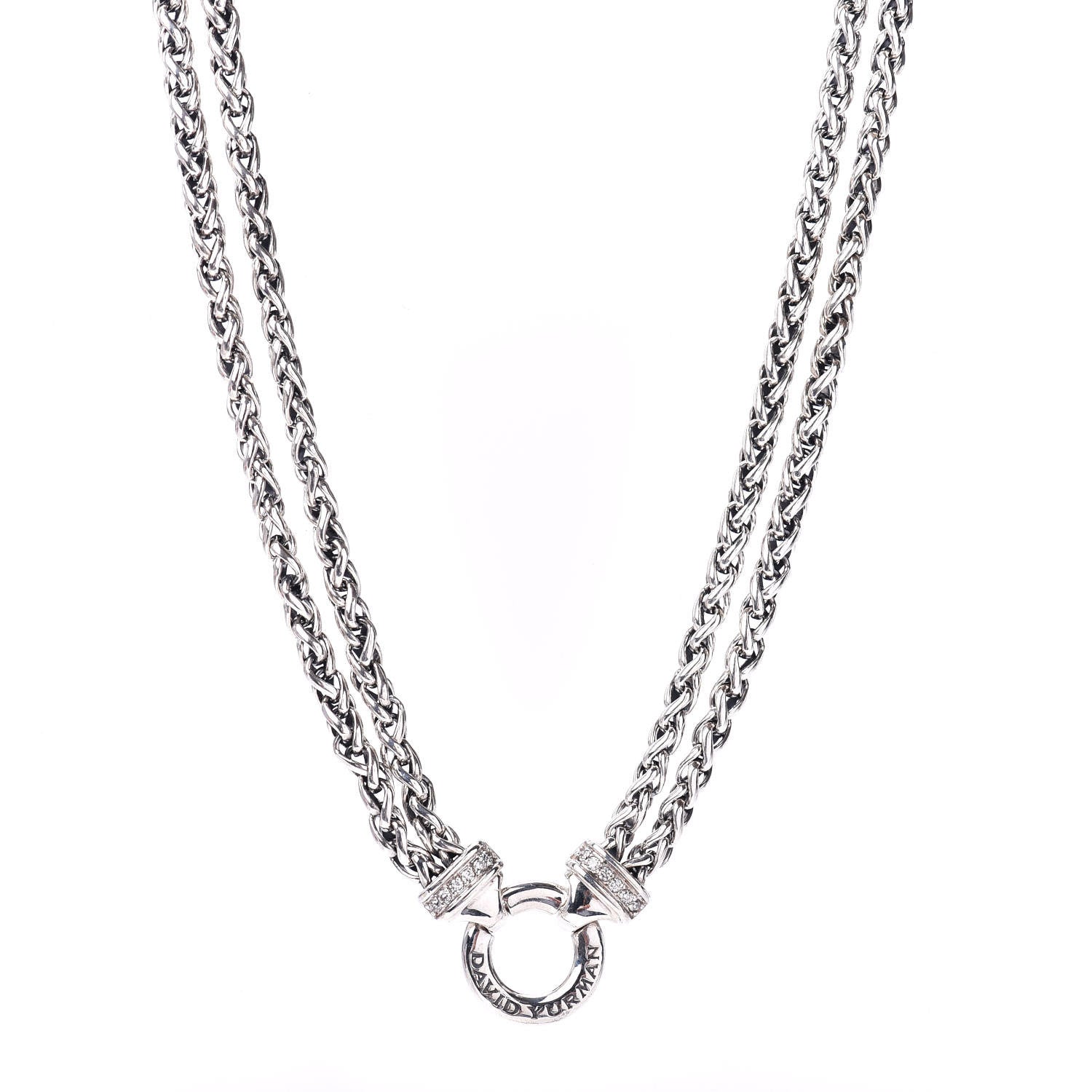 David Yurman Sterling Silver Diamond 18mm Double Wheat Chain Necklace 1 of 5