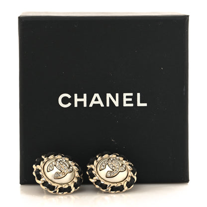 Chanel Pearl Crystal Lambskin CC Earrings Gold Black 6 of 6