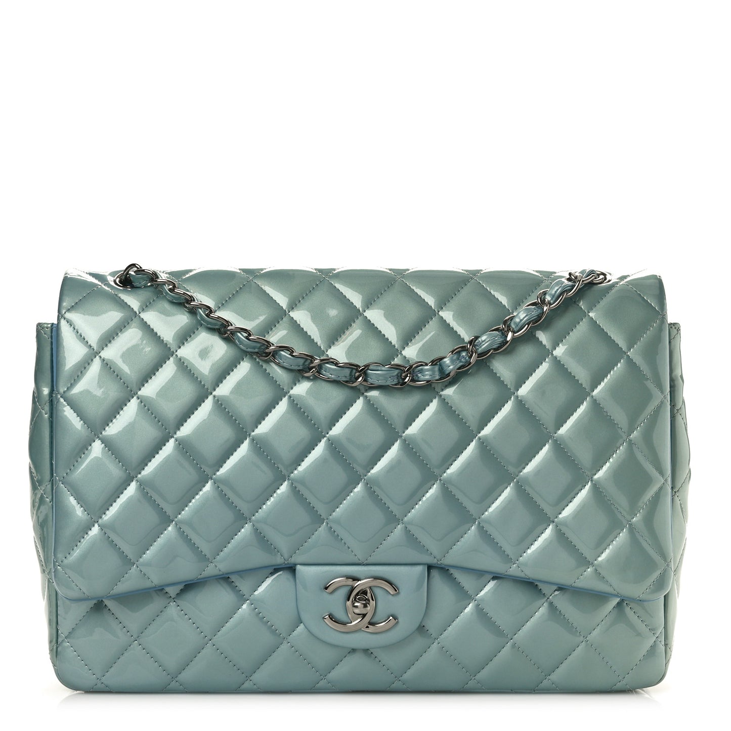 Patent Quilted Maxi Double Flap Light Blue
