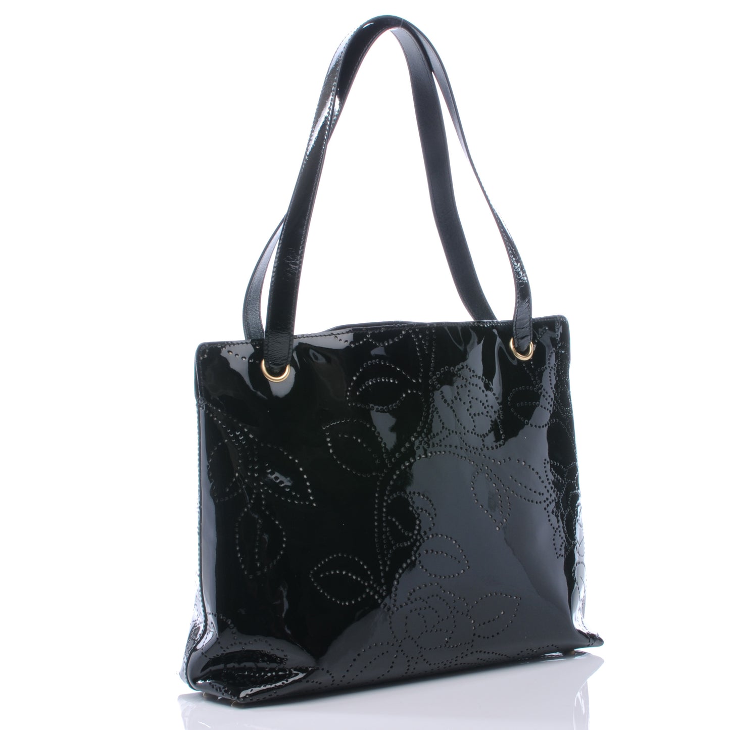 Patent Perforated Camellia Tote Black