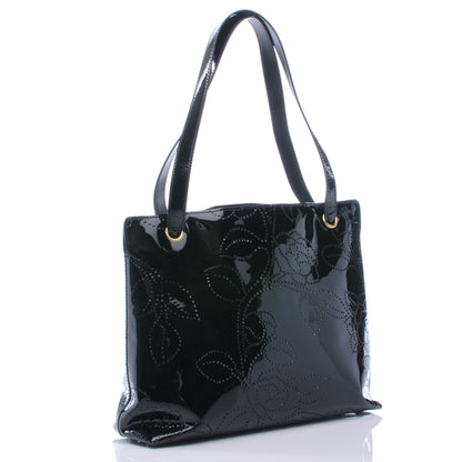 Chanel Patent Perforated Camellia Tote Black 3 of 8