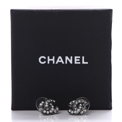 Chanel Ruthenium Crystal Pearl CC Earrings 5 of 5