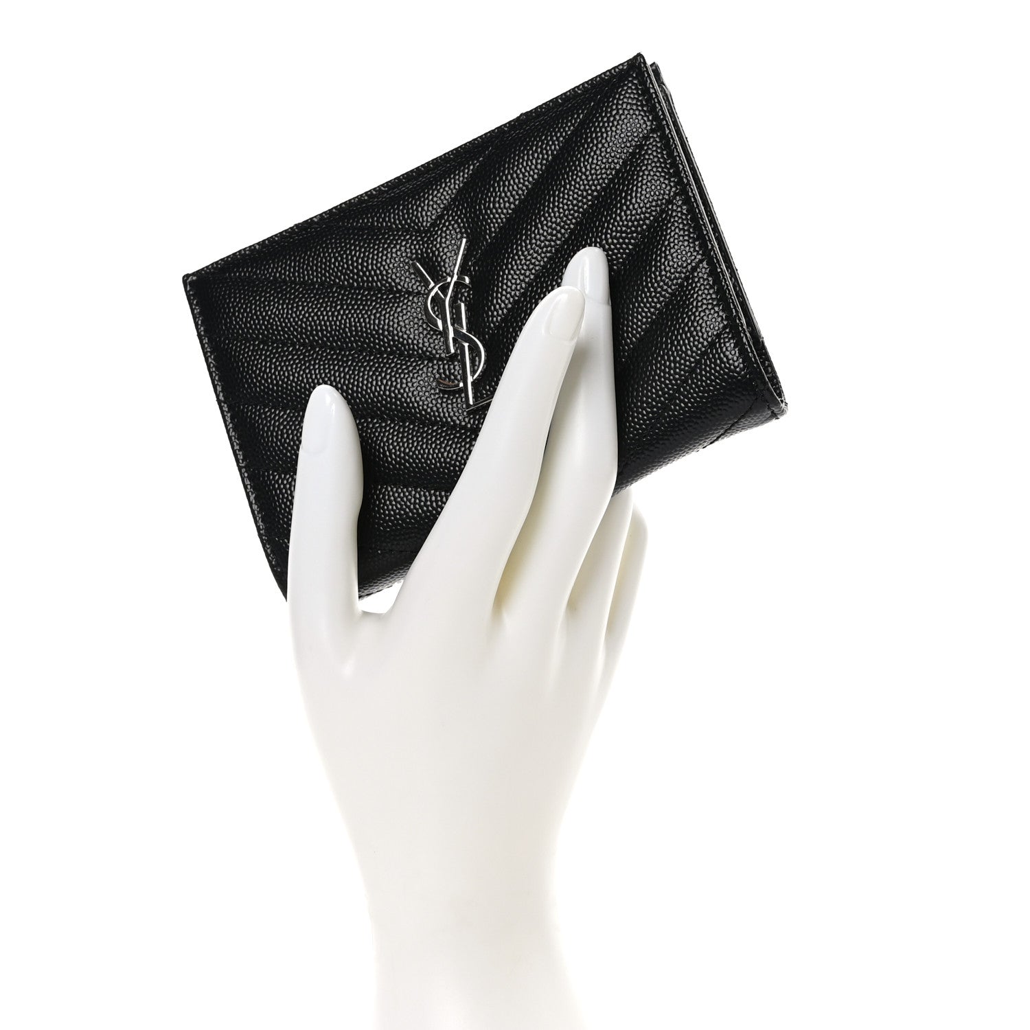 Saint Laurent Grain De Poudre Matelasse Chevron Cassandre Fragments Zippered Bi-Fold Wallet Black 2 of 8
