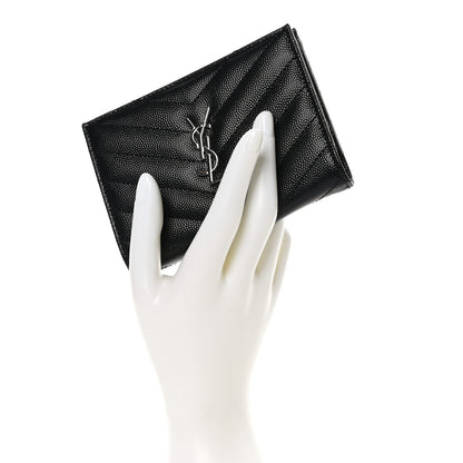 Saint Laurent Grain De Poudre Matelasse Chevron Cassandre Fragments Zippered Bi-Fold Wallet Black 2 of 8