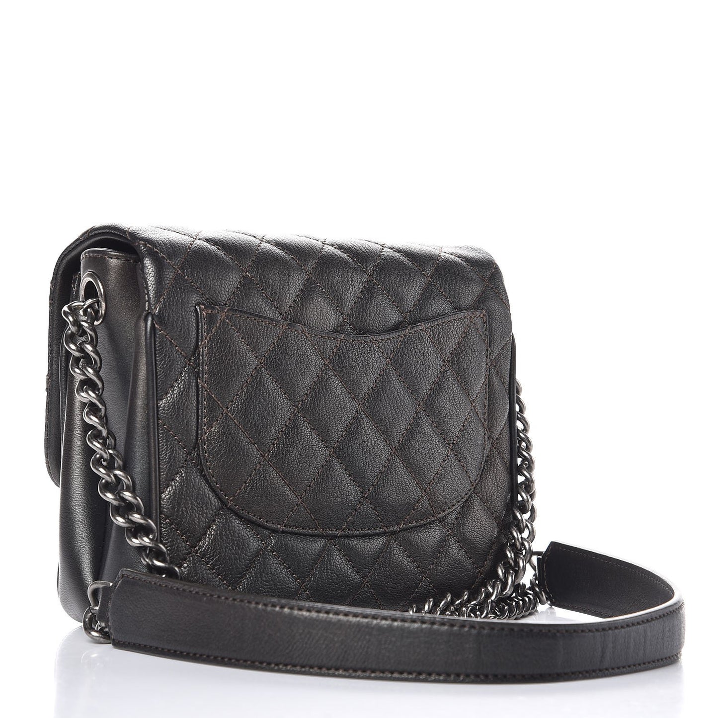 Metallic Goatskin Quilted Small Rock In Rome Flap Charcoal