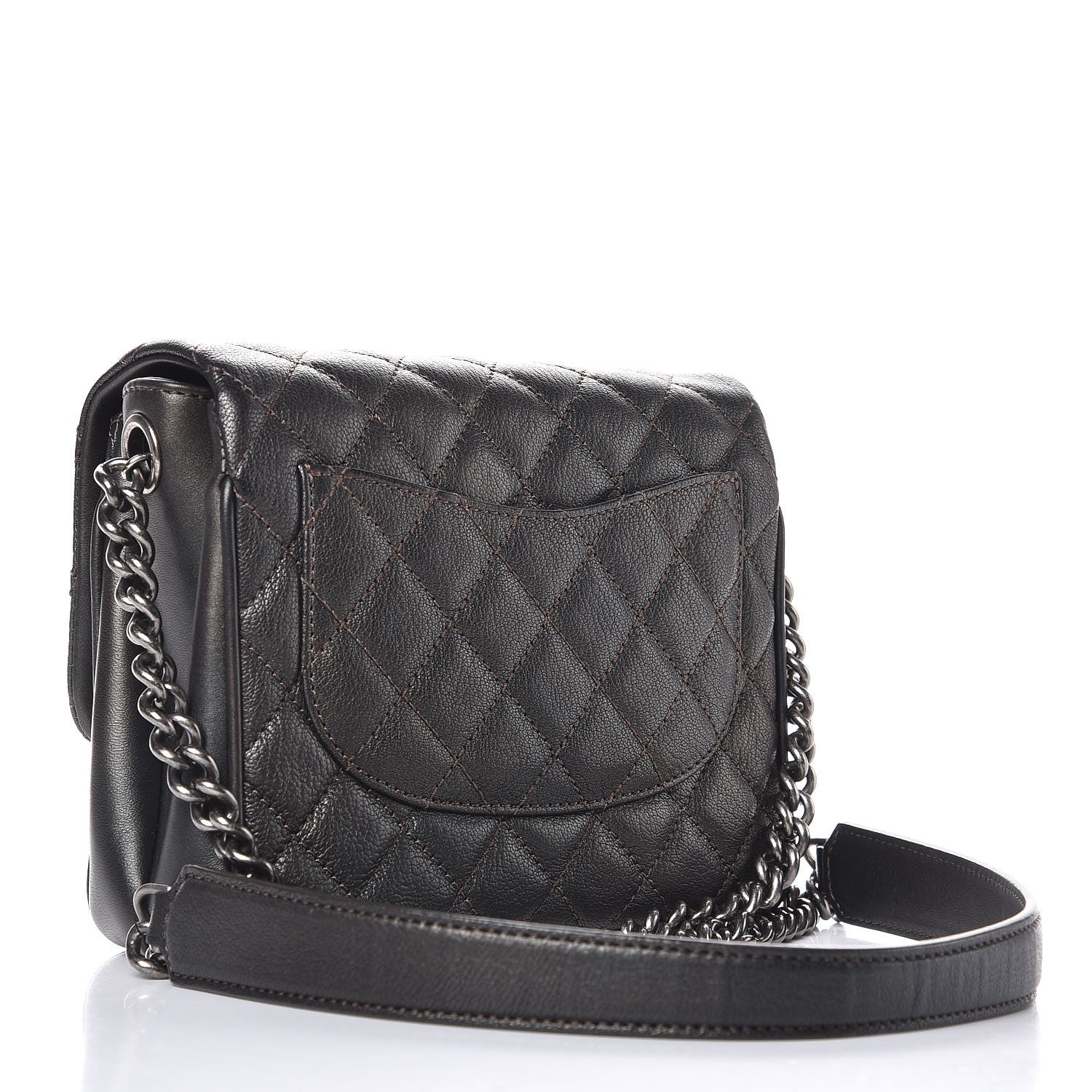 Chanel Metallic Goatskin Quilted Small Rock In Rome Flap Charcoal 3 of 8
