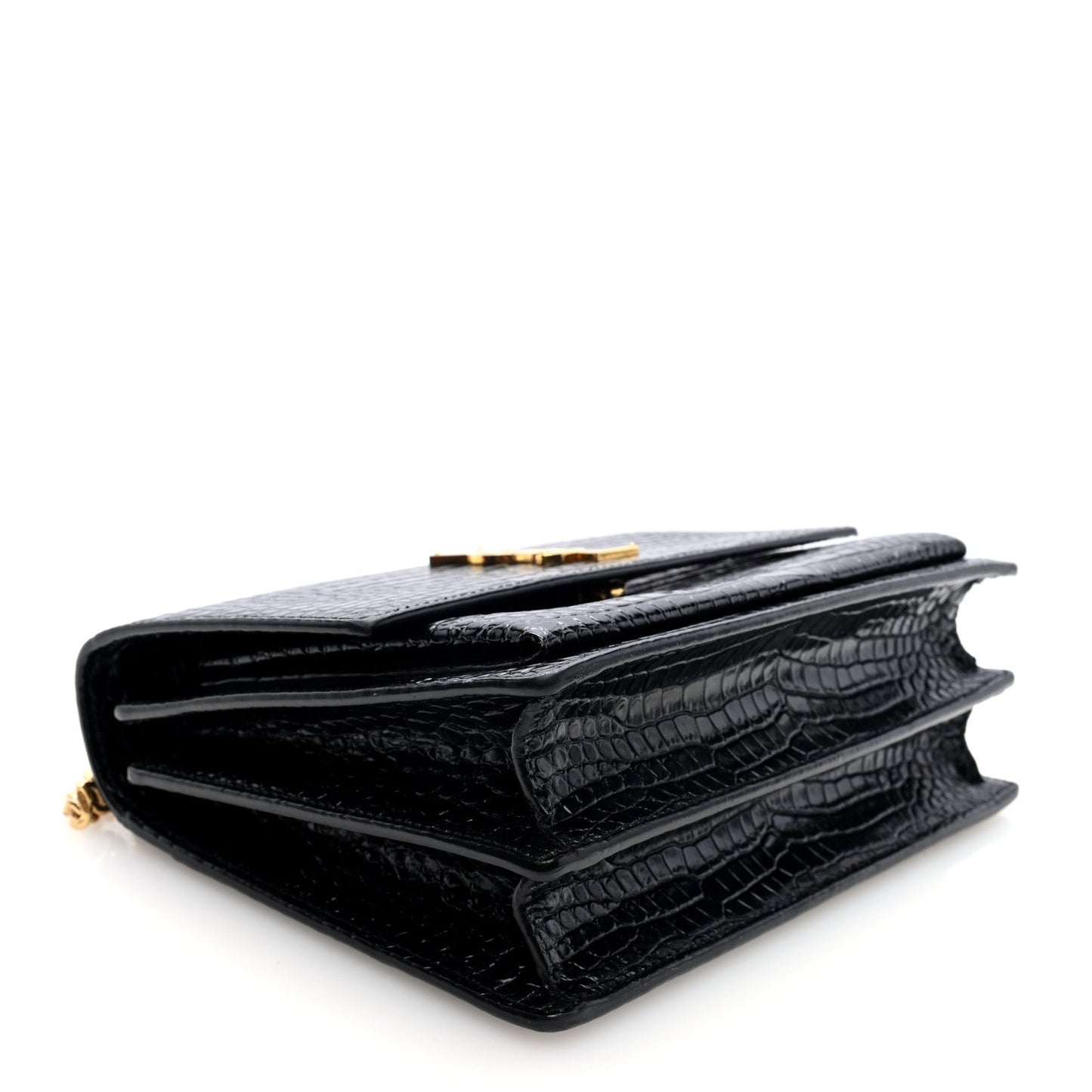 Calfskin Crocodile Embossed Medium Monogram Sunset Black
