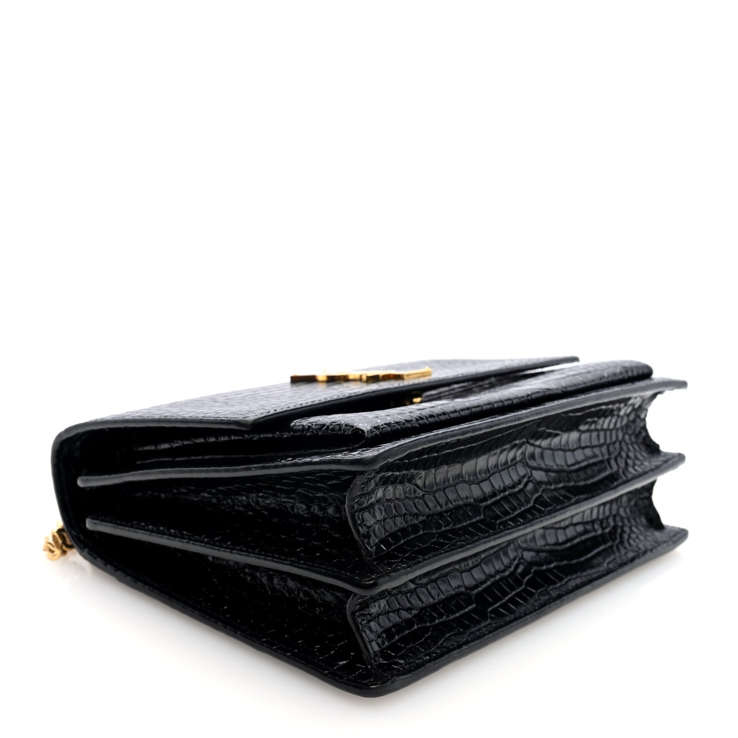 Saint Laurent Calfskin Crocodile Embossed Medium Monogram Sunset Black 4 of 9