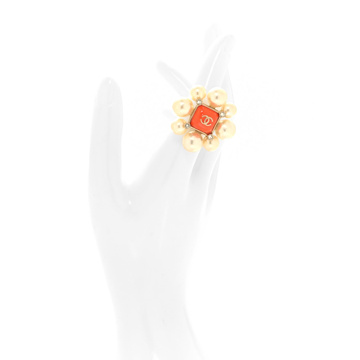 Pearl Crystal CC Ring 52 6 Orange Gold
