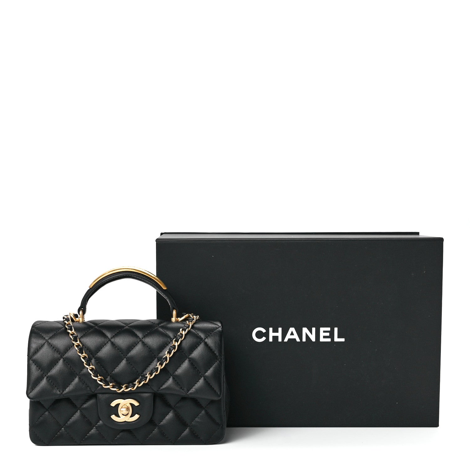 Chanel Lambskin Quilted Metal Mini Top Handle Rectangular Flap Black 13 of 13
