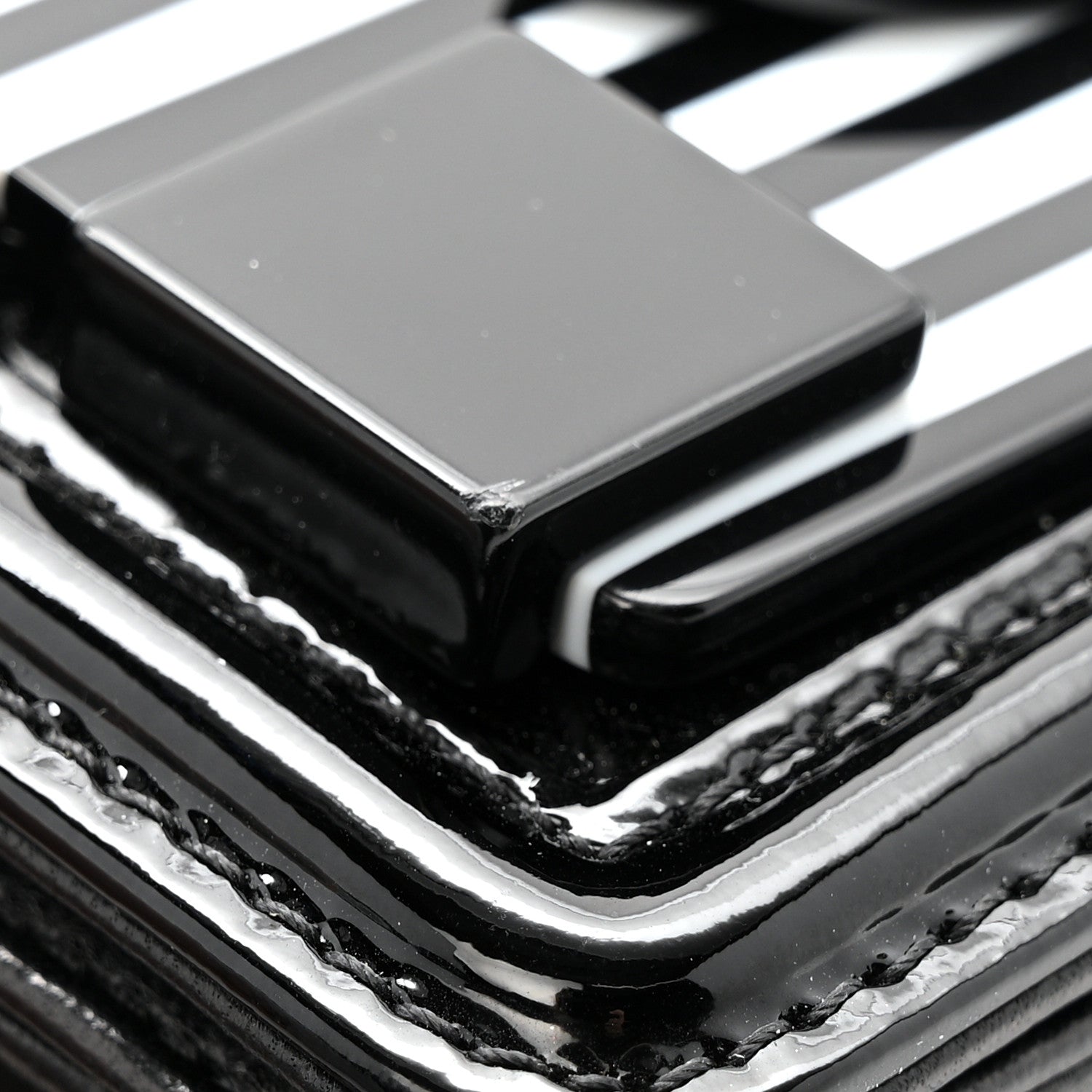 Chanel Plexiglass Patent Mini Striped Boy Brick Flap Black White 11 of 13