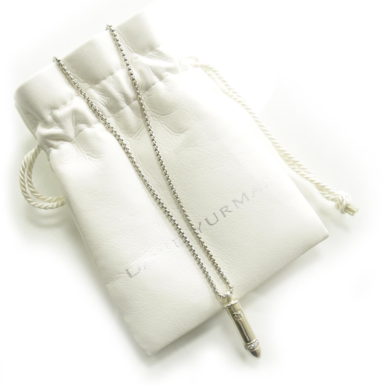David Yurman Sterling Silver and Pave Diamond Bullet Necklace 3 of 5