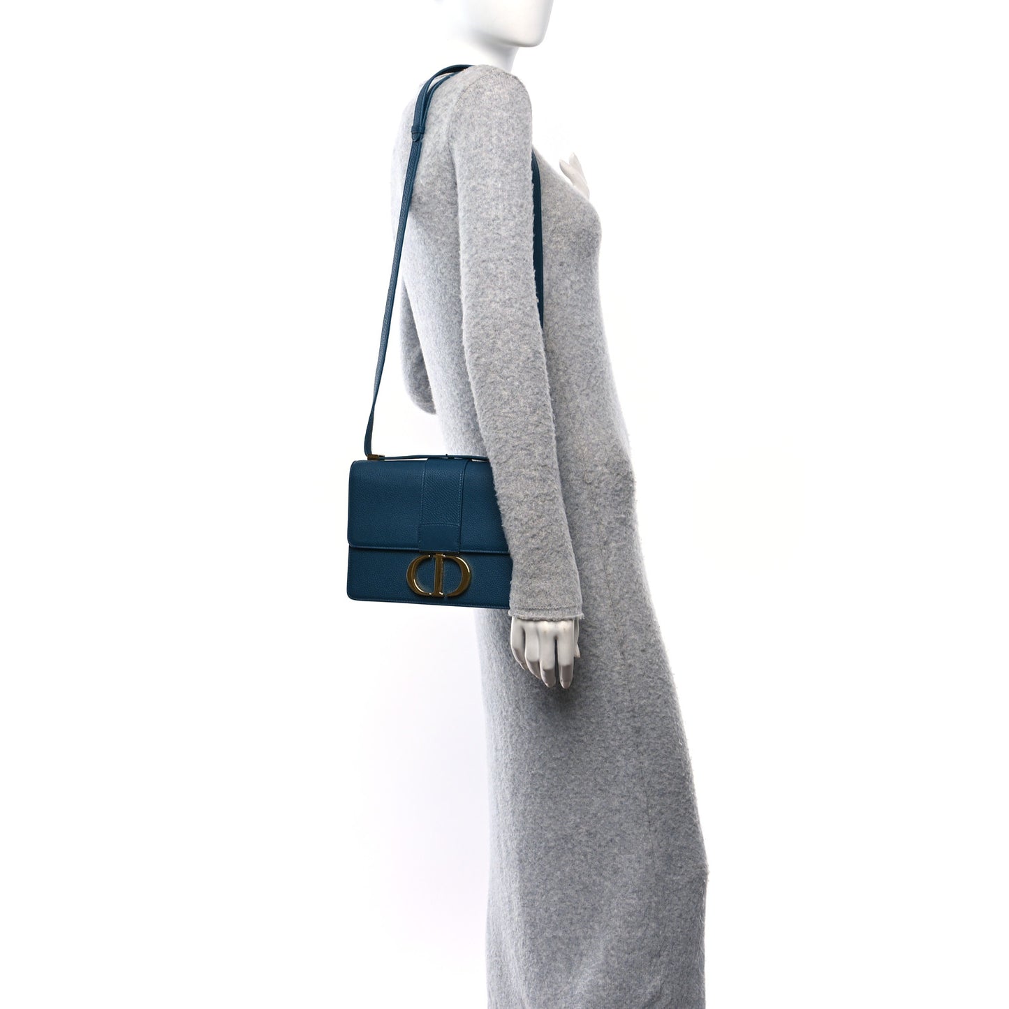 Grained Calfskin 30 Montaigne Flap Bag Blue