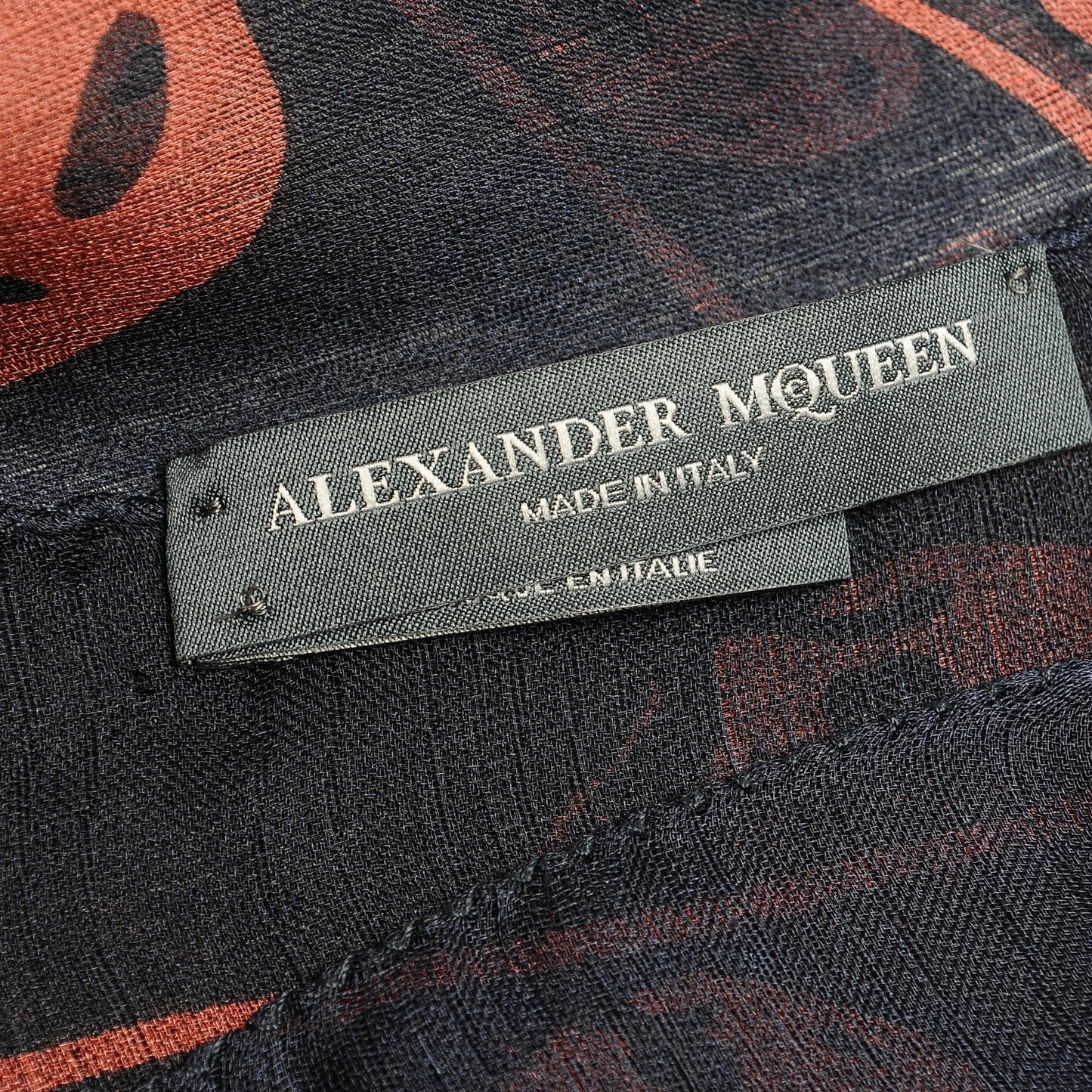 Silk Chiffon Skull Scarf Navy Orange