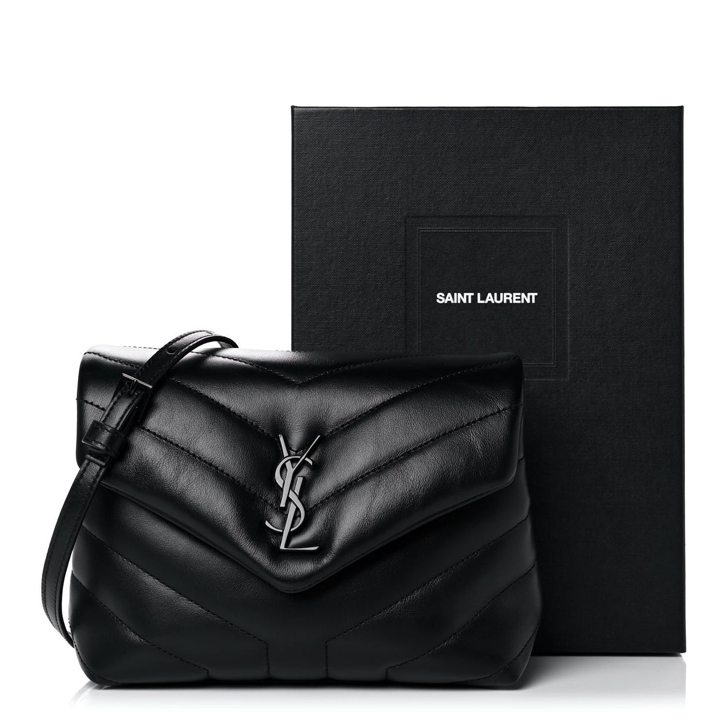 Calfskin Y Quilted Monogram Toy Loulou Crossbody Bag Black