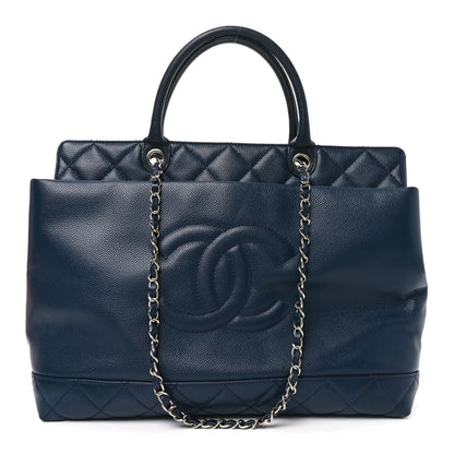 Chanel Caviar Large Soft CC Top Handle Tote Navy Blue 1 of 9