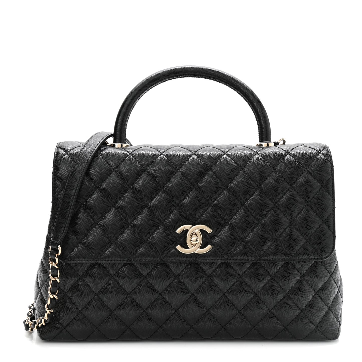 Caviar Quilted Medium Coco Handle Flap Black