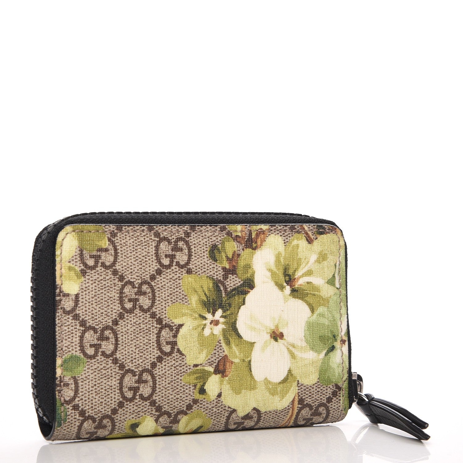 Gucci GG Supreme Monogram Blooms Zip Around Card Case Wallet Beige New Military Black 3 of 7