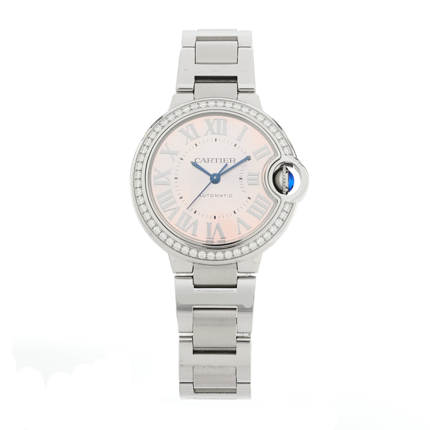 Stainless Steel Diamond Bezel 33mm Ballon Bleu De Cartier Automatic Watch Pink