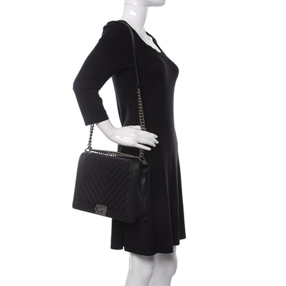 Chanel Calfskin Chevron Quilted Large Boy Flap Black 2 of 11