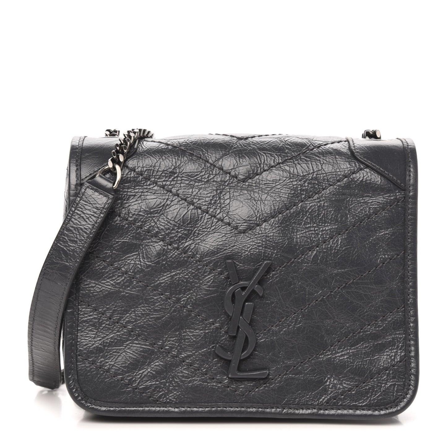 Crinkled Calfskin Matelasse Monogram Niki Chain Wallet Fog