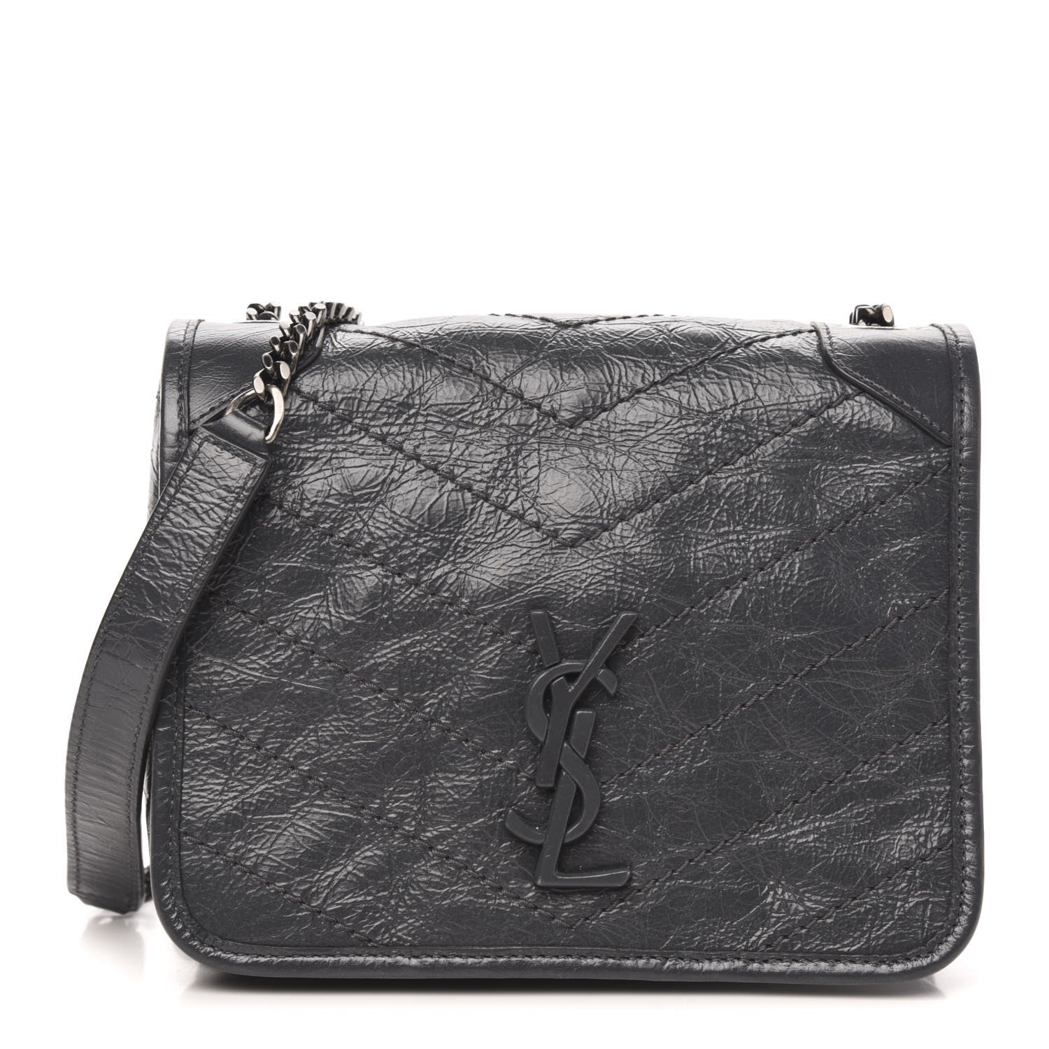 Saint Laurent Crinkled Calfskin Matelasse Monogram Niki Chain Wallet Fog 1 of 9