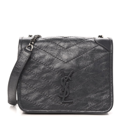 Saint Laurent Crinkled Calfskin Matelasse Monogram Niki Chain Wallet Fog 1 of 9