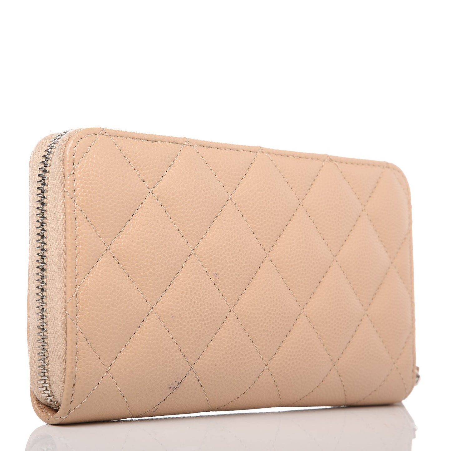 Caviar Quilted Medium Zip Around Wallet Beige