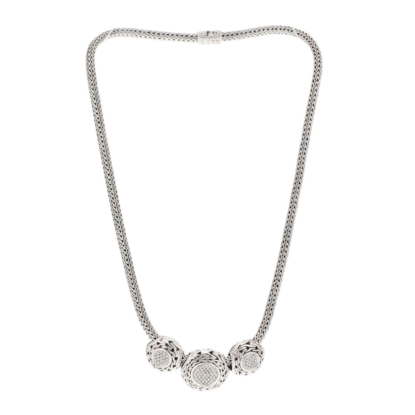 Sterling Silver Diamond 3 Round Pendant Necklace