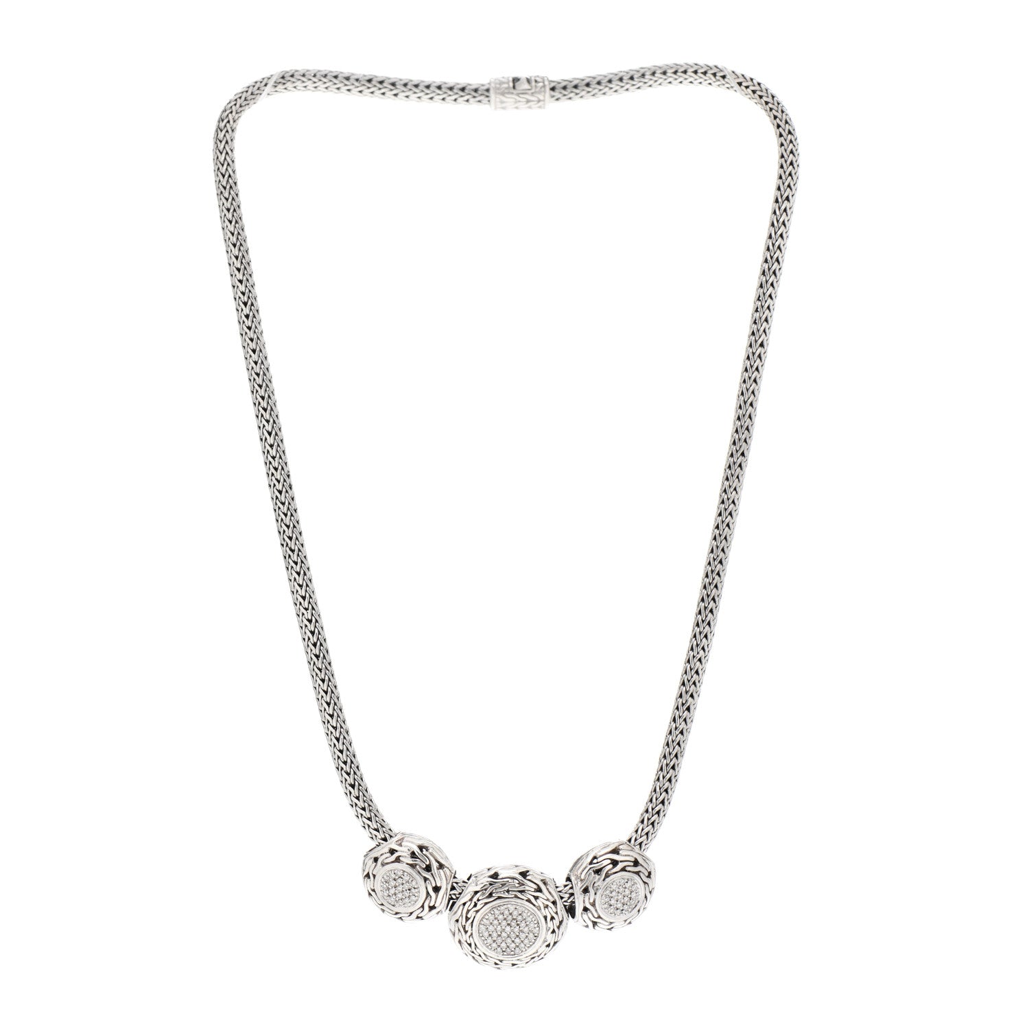 John Hardy Sterling Silver Diamond 3 Round Pendant Necklace 3 of 4