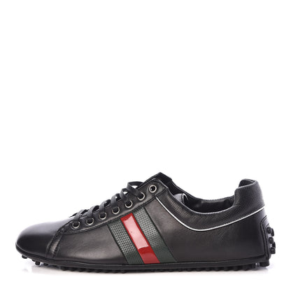 Gucci Calfskin Web Mens Lace Up Driver Sneakers 8 Black 1 of 7