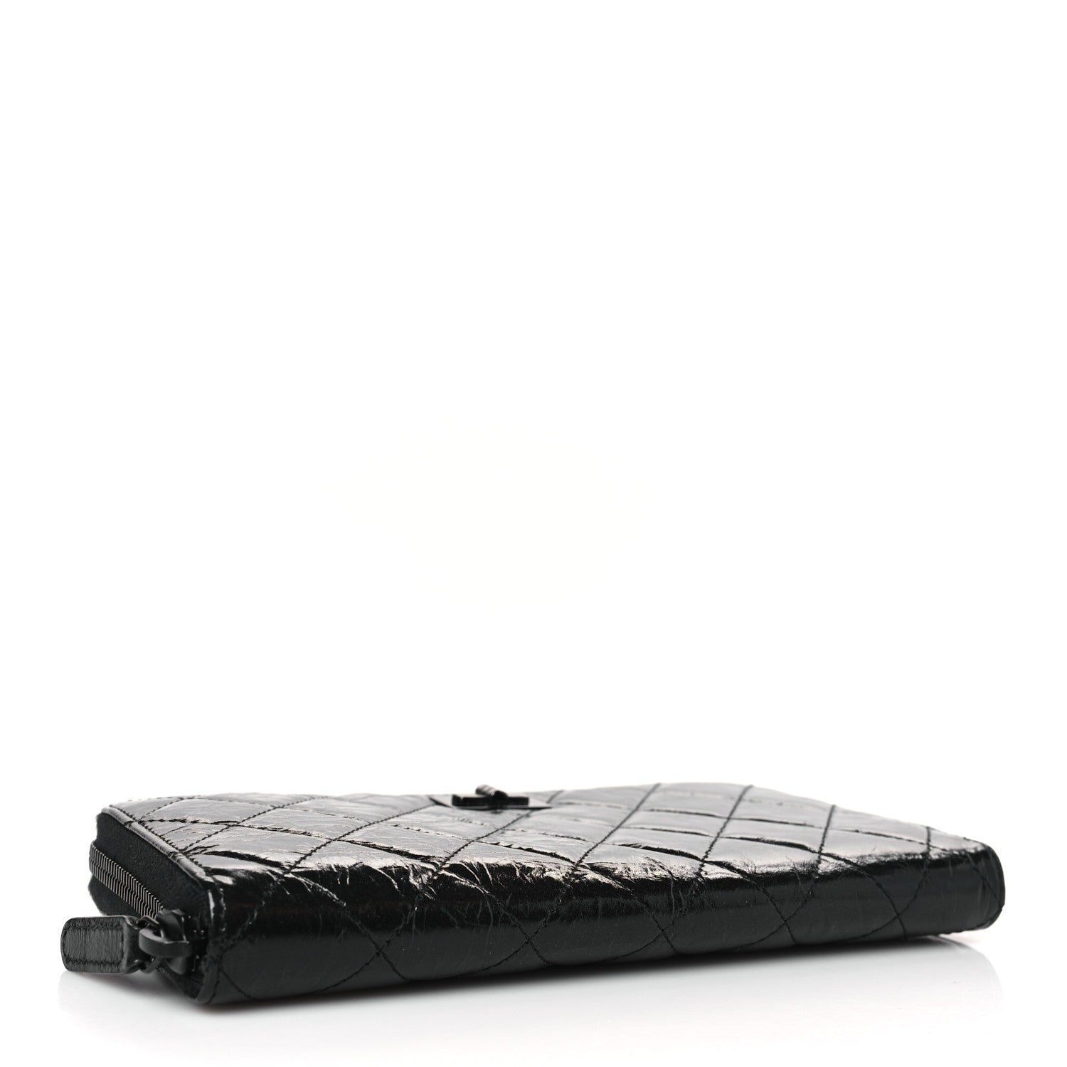 Chanel Glazed Aged Calfskin Quilted Reissue Large Gusset Zip Around Wallet So Black 4 of 8