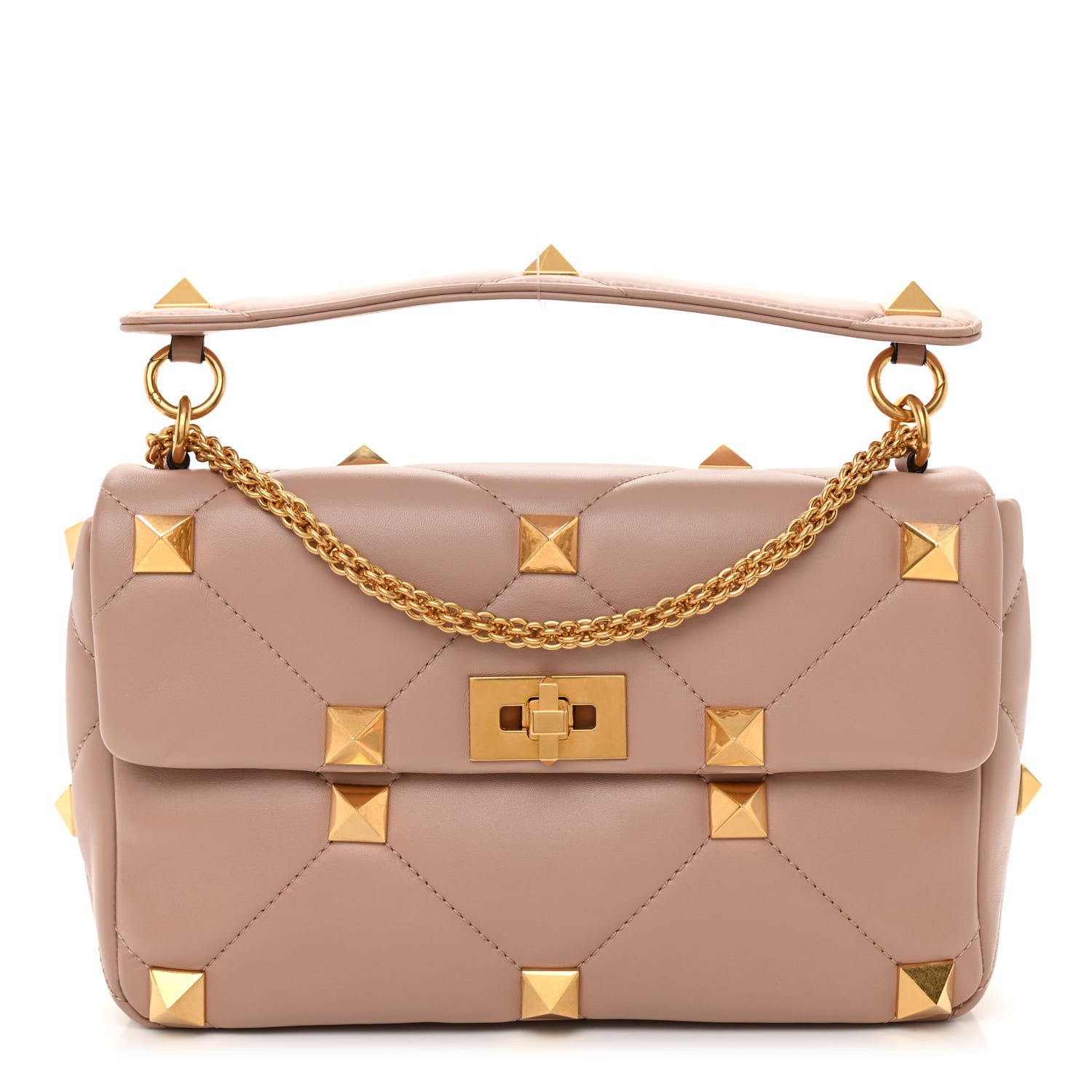 Valentino Garavani Nappa Large Roman Stud Shoulder Bag Rose Cannelle 1 of 7