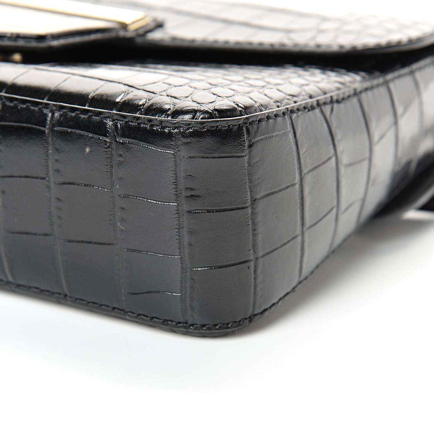 Calfskin Crocodile Embossed Small Nobile Shoulder Bag Black