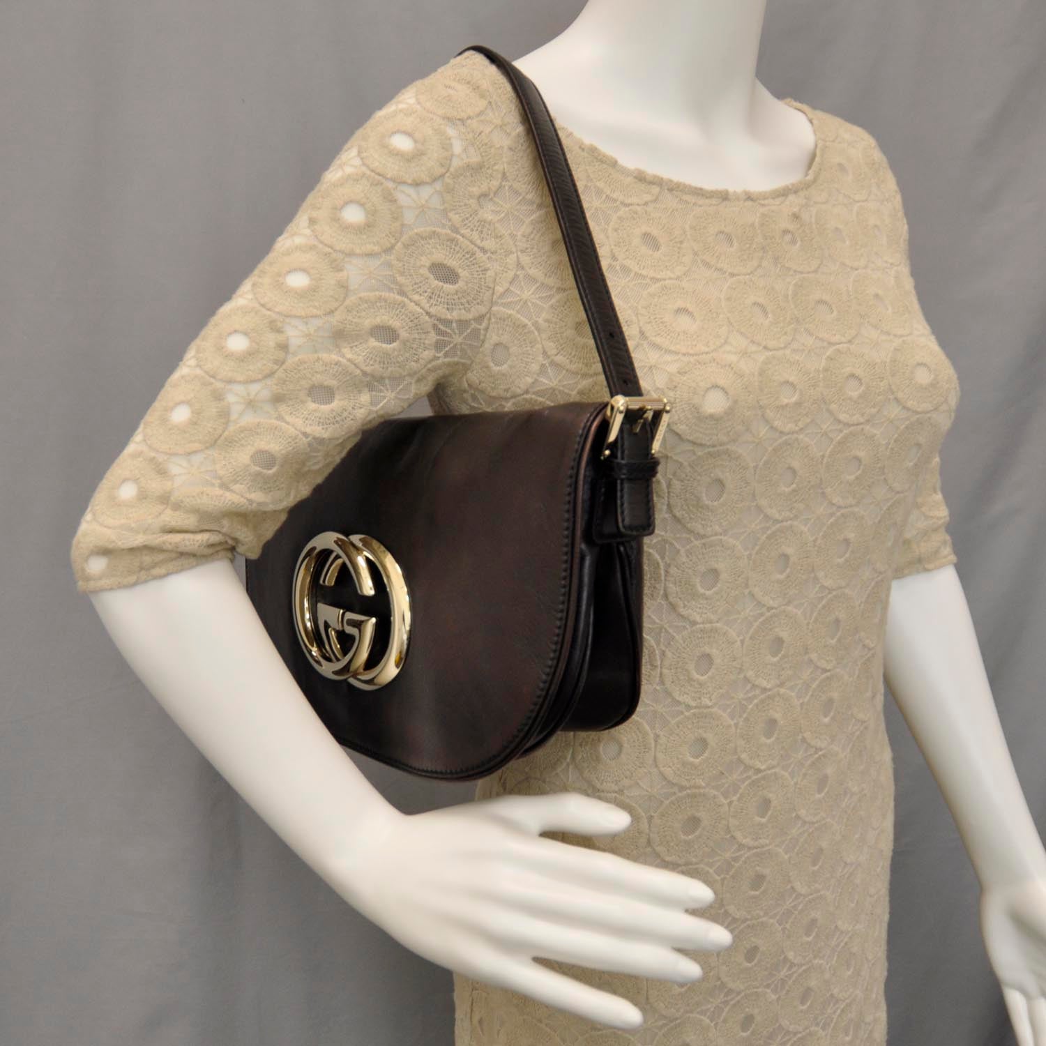 Gucci Leather GG Britt Flap Bag Metallic Black 2 of 7