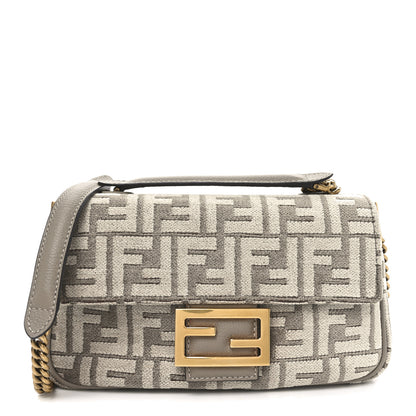 Fendi Chenille Vitello Seta FF Midi Chain Baguette Tortora 1 of 10