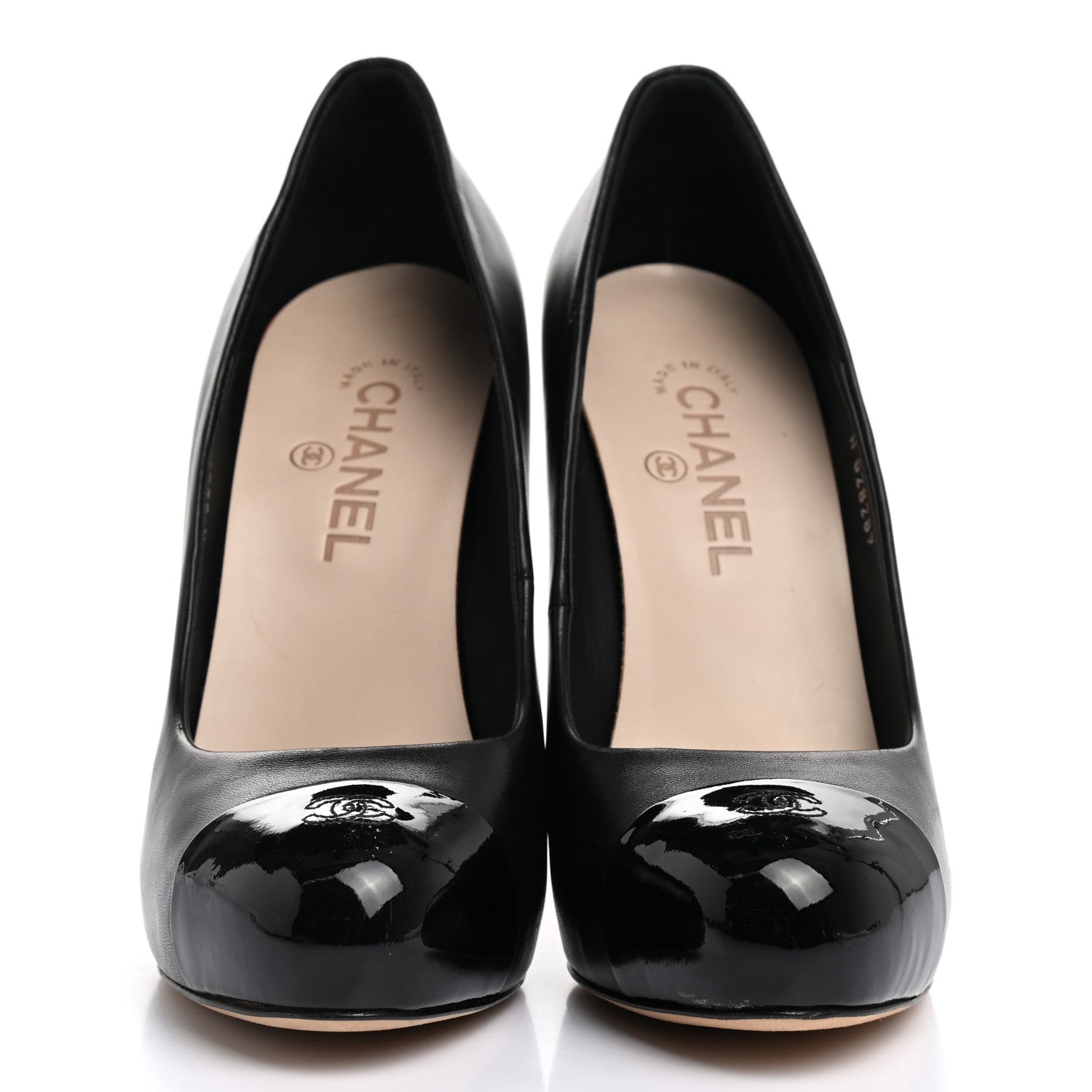 Chanel Lambskin Calfskin Patent Cap Toe CC Pumps 40 Black 2 of 10