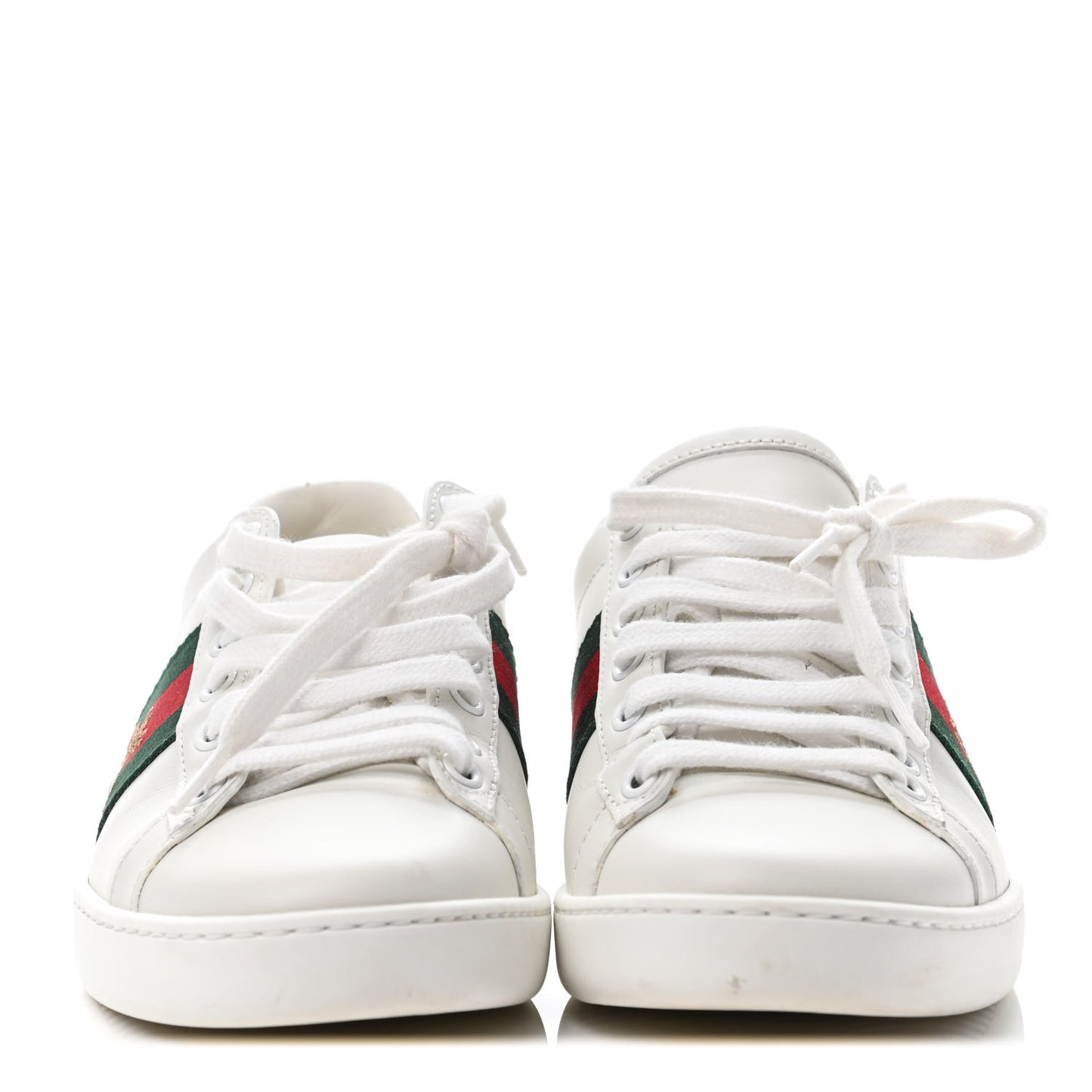 Calfskin Ayers Bee Embroidered Womens Ace Sneakers 36 White Green