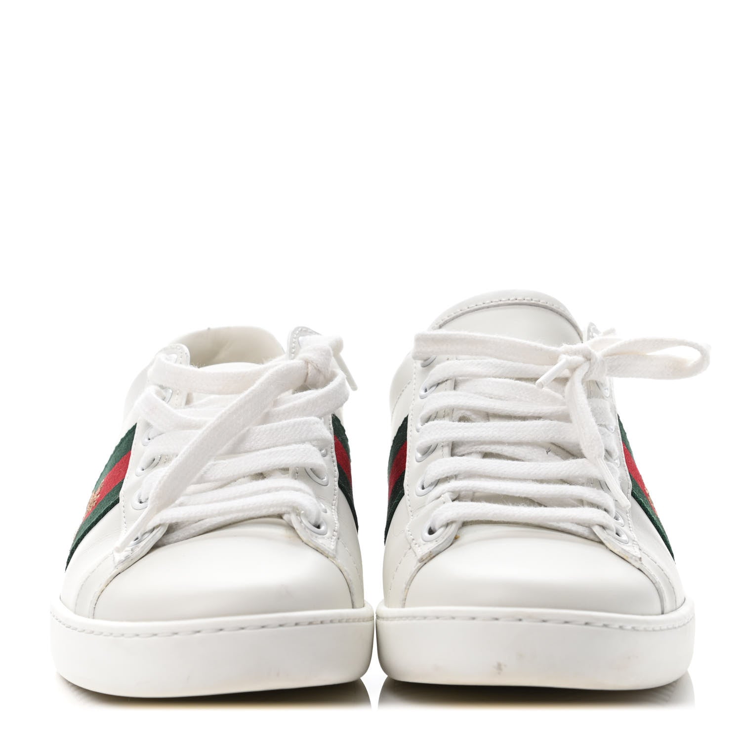 Gucci Calfskin Ayers Bee Embroidered Womens Ace Sneakers 36 White Green 2 of 4