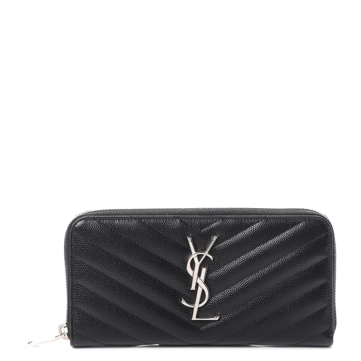Saint Laurent Grain De Poudre Matelasse Chevron Monogram Zip Around Wallet Black 1 of 7